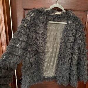Audrey Charcoal Fringe Teddy Jacket